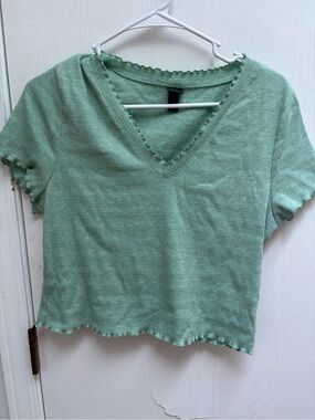 wild fable Mint Green V-Neck Ruffle Trim Crop Top